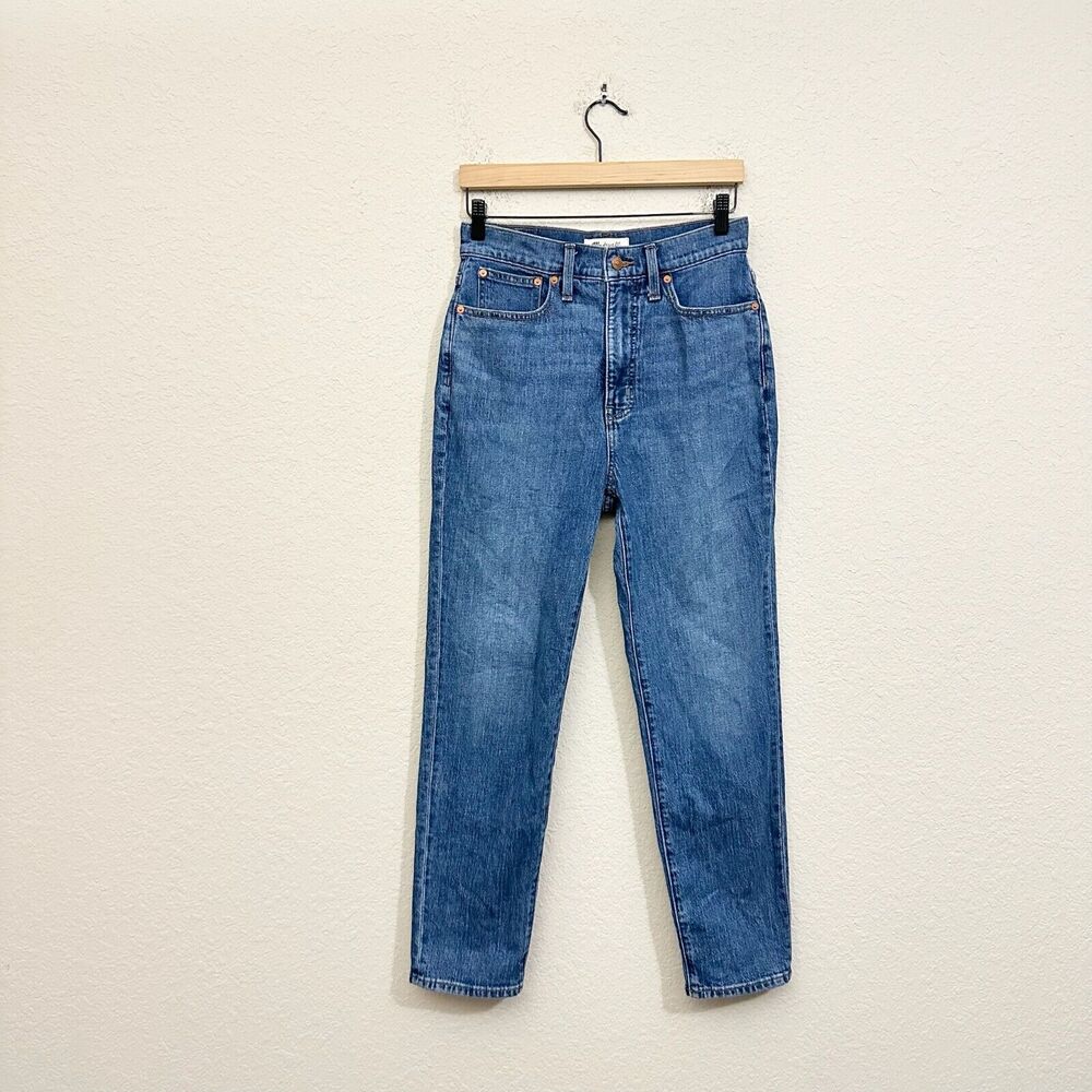 MADEWELL The Mom Jeans Blue Denim Straight Leg High Rise Travel